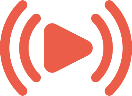 A red icon with a play button on it.