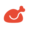 A red chicken icon on a green background.